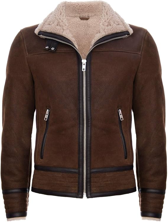 Chaqueta de Cuero Marrón Estilo Motorista de Autentica Piel de Oveja