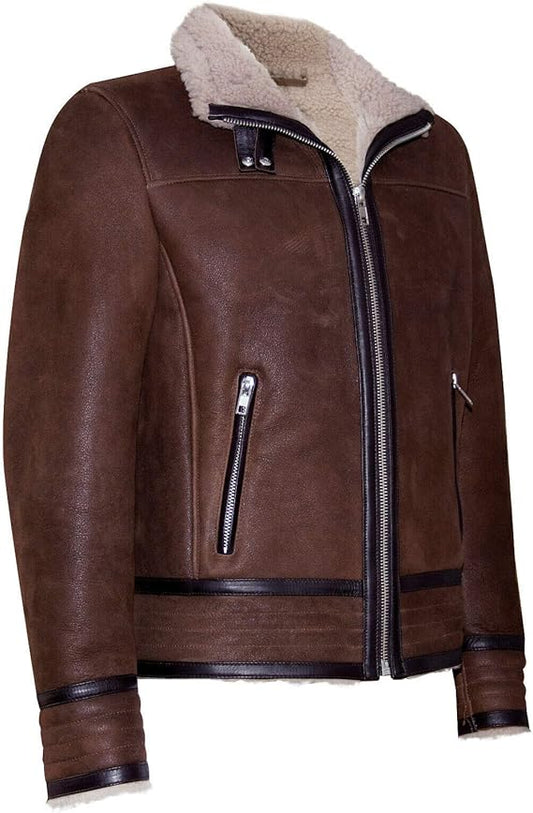 Chaqueta de Cuero Marrón Estilo Motorista de Autentica Piel de Oveja