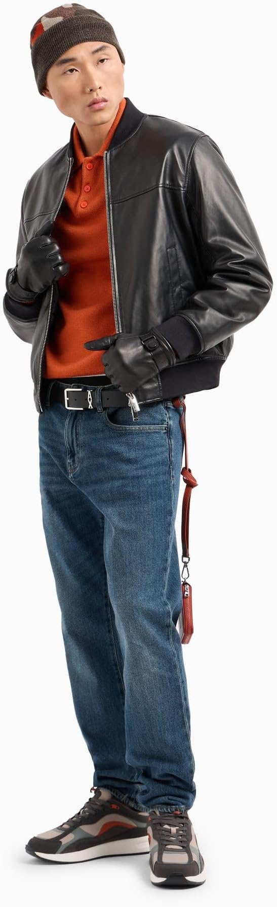 Chaqueta para hombre de piel con detalles de tela