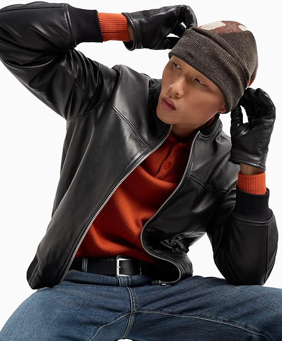 Chaqueta para hombre de piel con detalles de tela