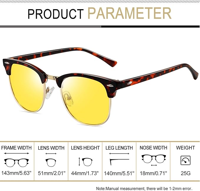 Gafas de Sol Hombre y Mujer Medio Marco Cuadradas Clásicas