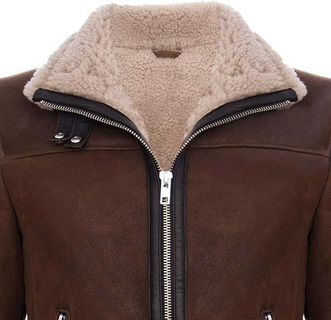 Chaqueta de Cuero Marrón Estilo Motorista de Autentica Piel de Oveja