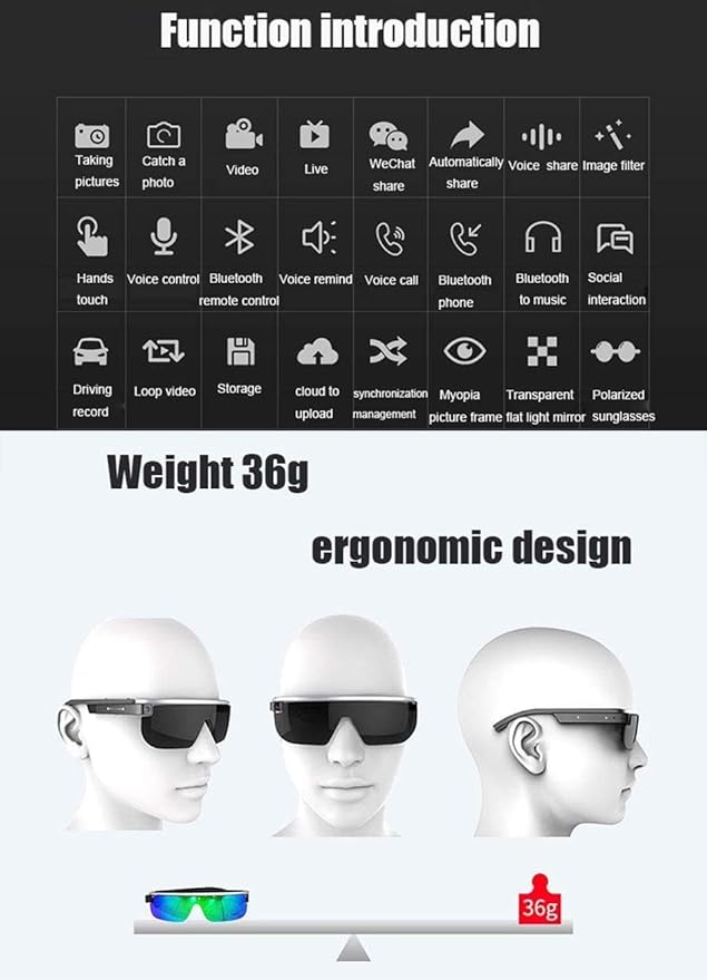 Gafas inteligentes HD Video deportivo al aire libre Cámara de grabación