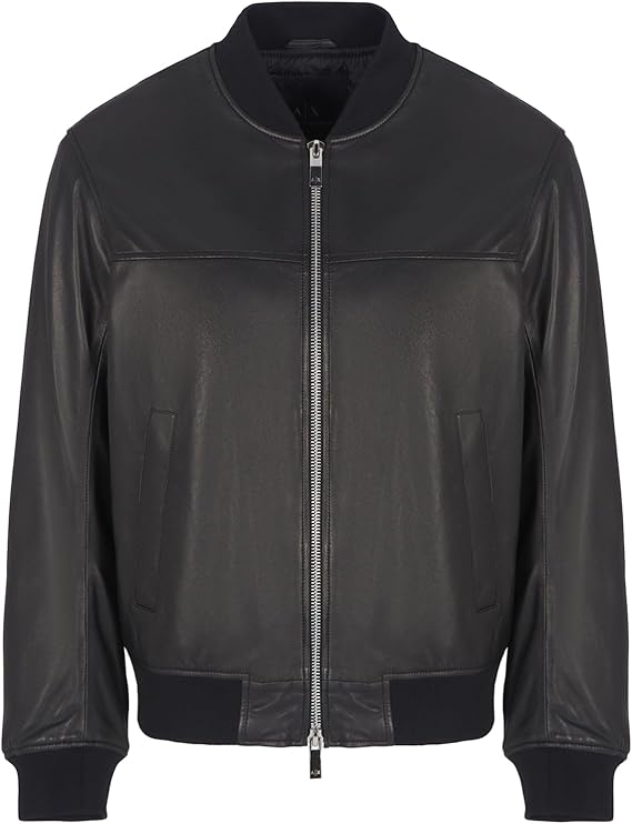 Chaqueta para hombre de piel con detalles de tela