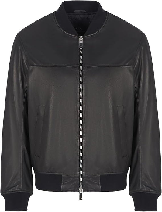 Chaqueta para hombre de piel con detalles de tela